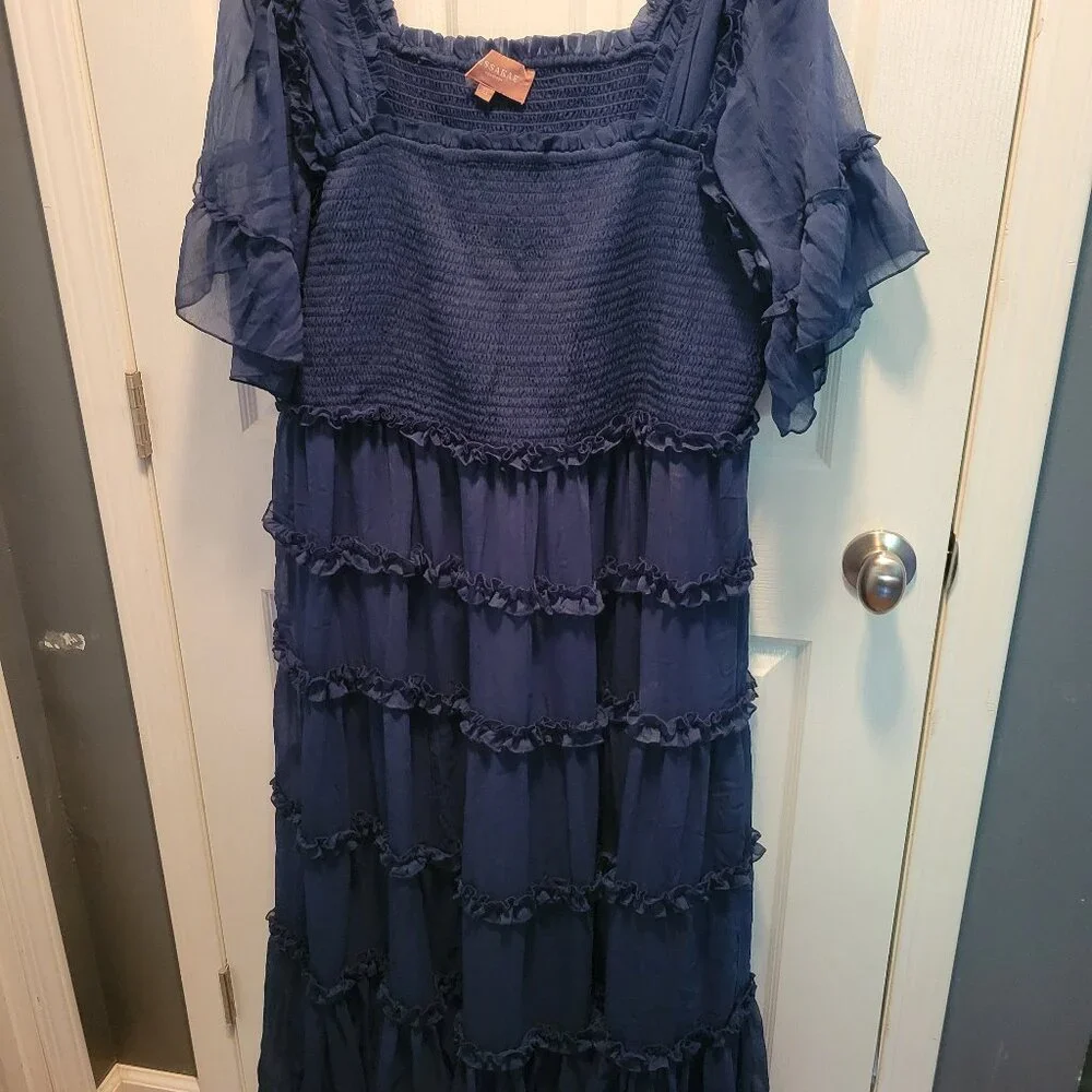 Jessakae Senna Chiffon Dress Navy 2X - Picture 2 of 5